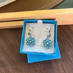 Touchstone Crystal Turquoise Flower BELLE FLEURE earrings: NIB
